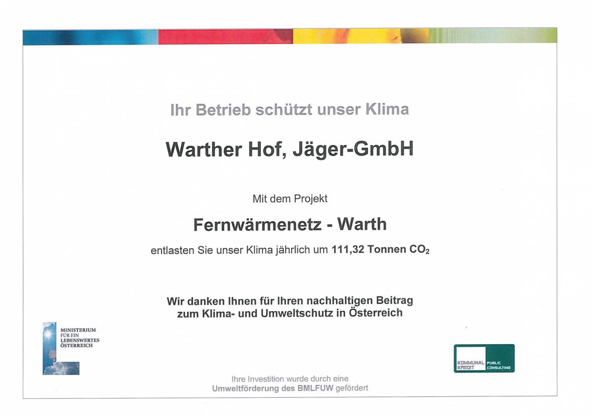 Zertifikat Fernwärme Hotel Warther Hof