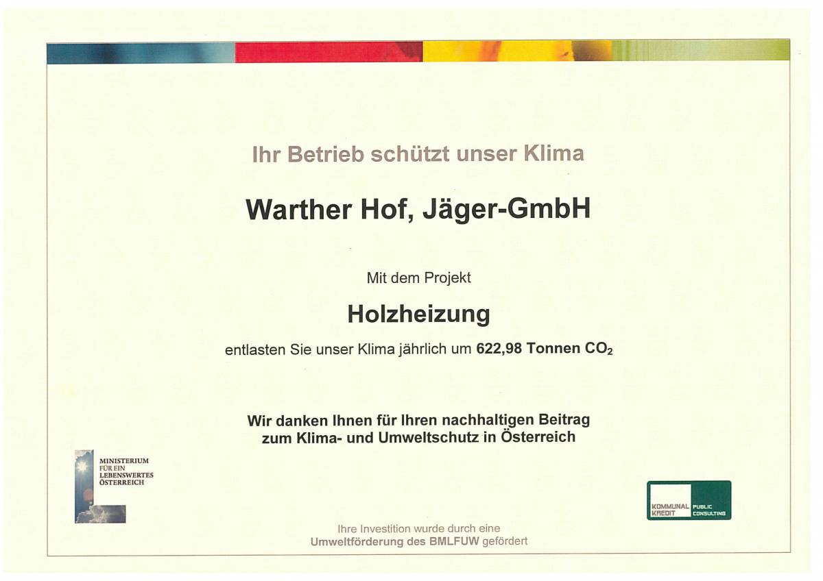 Zertifikat Holzwärme Hotel Warther Hof