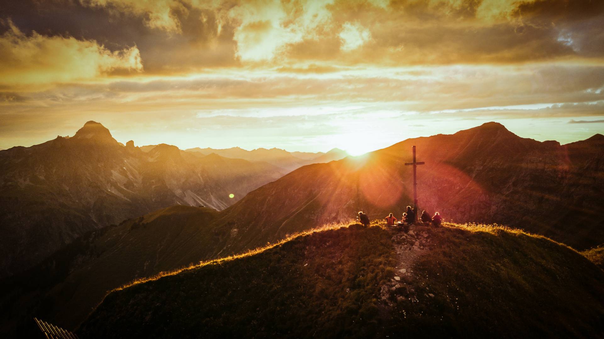 Sunset over alpine peaks during a summer holiday in Warth am Arlberg.